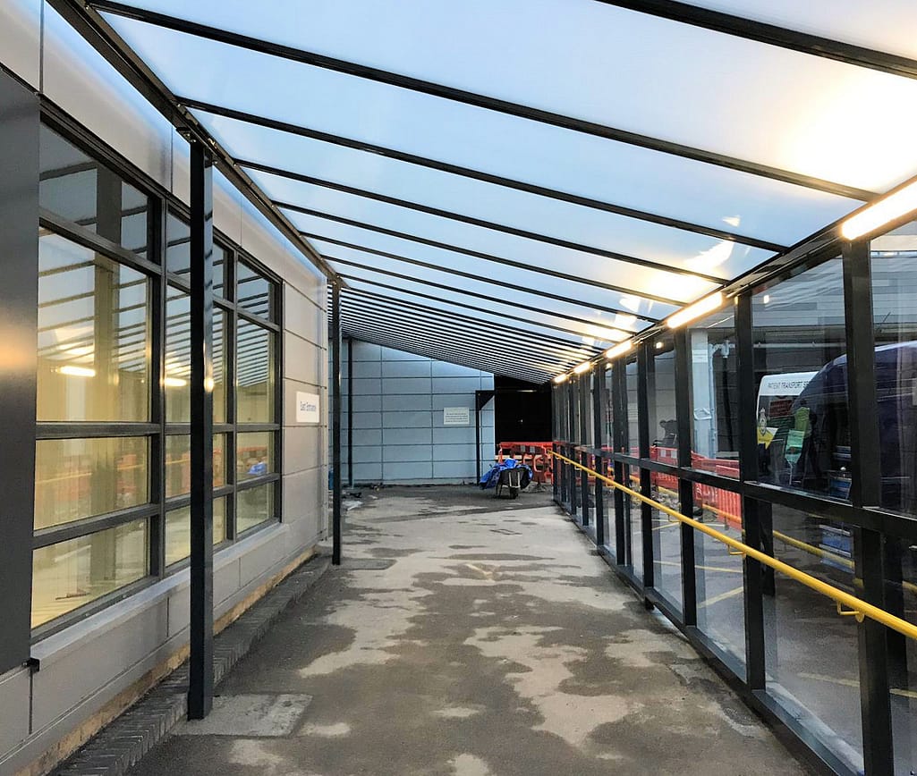 Queen Alexandra Hospital | Wall Mounted Canopy | Able Canopies Ltd.